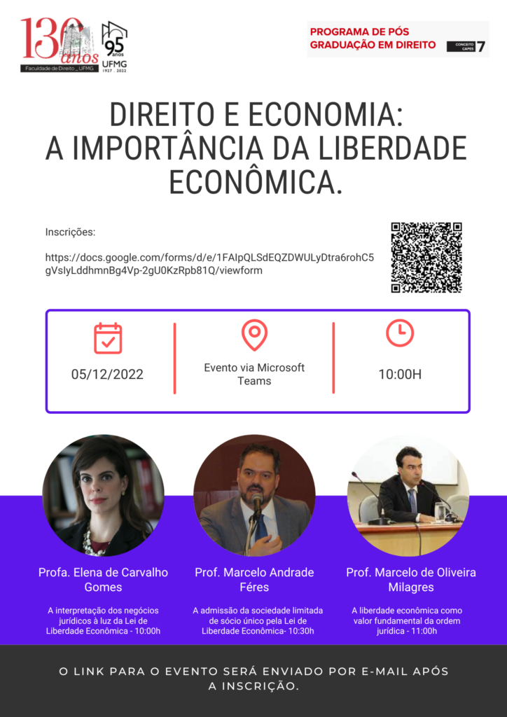 EVENTO: DIREITO E ECONOMIA: A IMPORTÂNCIA DA LIBERDADE ECONÔMICA 05/12/2022  10h